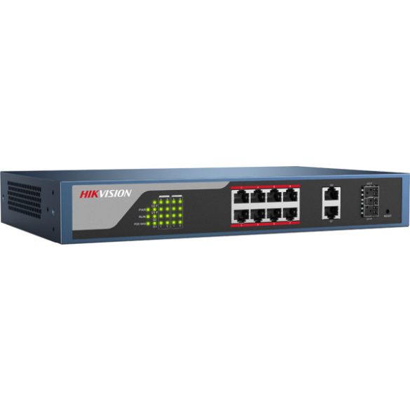 Hikvision DS-3E1310P-E 10 portos PoE switch (123 W); 8 PoE + 2 kombinált uplink port; web menedzselhető