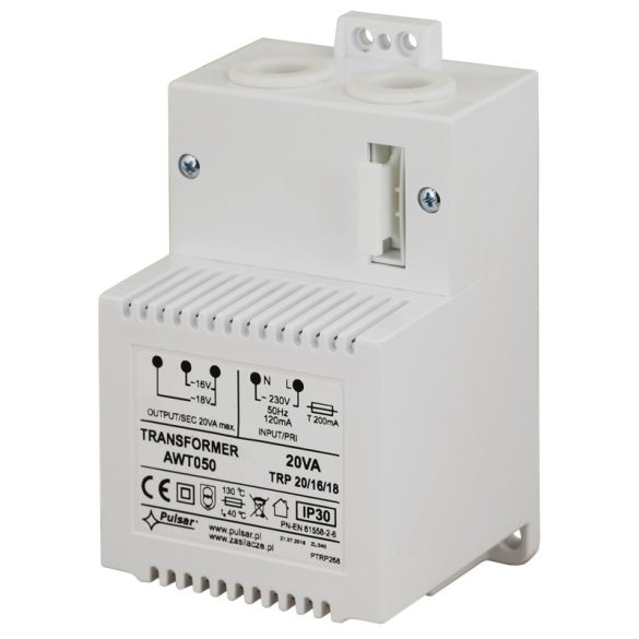 Pulsar AWT050 Transzformátor; 230 VAC / 16/18 VAC, 20 VA; IP30