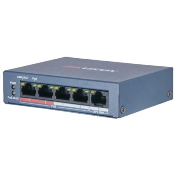 Hikvision DS-3E0105P-E/M (B) 5 portos PoE switch (30 W); 4 PoE + 1 uplink port; nem menedzselhető