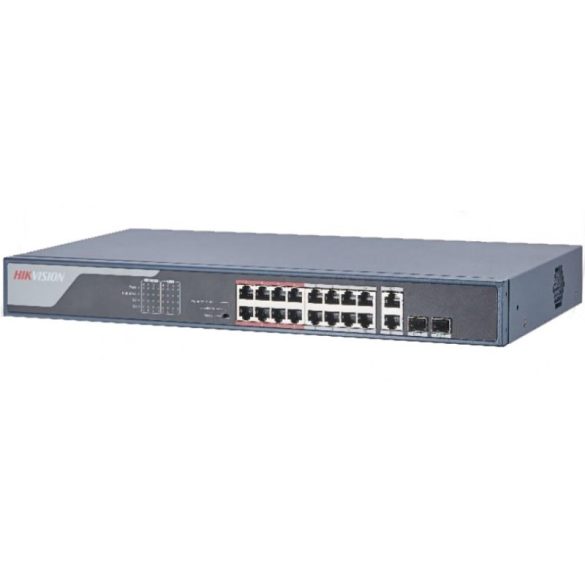 Hikvision DS-3E0318P-E (C) 18 portos PoE switch (225 W); 16 PoE + 2 kombinált uplink port; nem menedzselhető