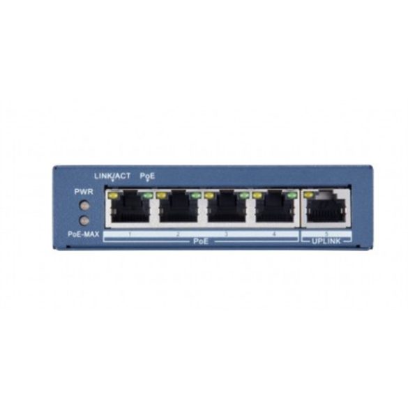 Hikvision DS-3E0505P-E 5 portos Gbit PoE switch (65 W); 4 PoE + 1 uplink port; nem menedzselhető