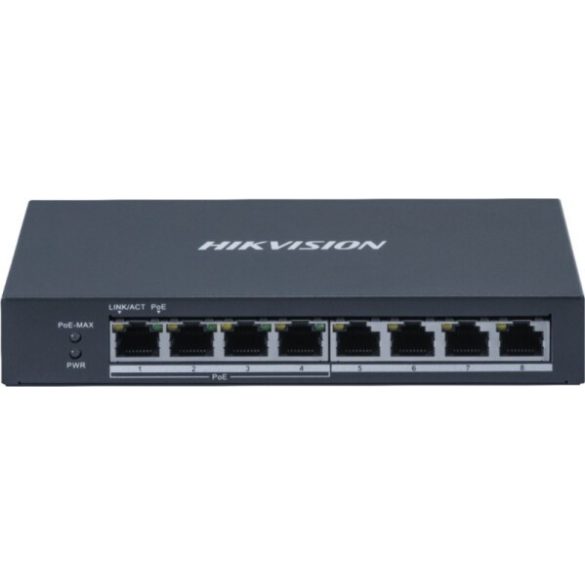 Hikvision DS-3E0508P-O 8 portos Gbit PoE switch (60 W); 4 PoE+ / 4 RJ45; nem menedzselhető