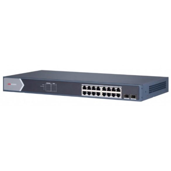 Hikvision DS-3E0518P-E/M 18 portos Gbit PoE switch (125 W); 16 PoE + 2 SFP uplink port; nem menedzselhető