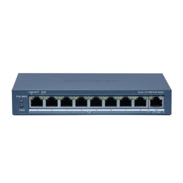 Hikvision DS-3E1309P-EI (B) 9 portos PoE switch (110 W); 8 PoE + 1 uplink port; smart menedzselhető