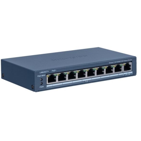 Hikvision DS-3E1309P-EI/M 9 portos PoE switch (60 W); 8 PoE + 1 uplink port; menedzselhető