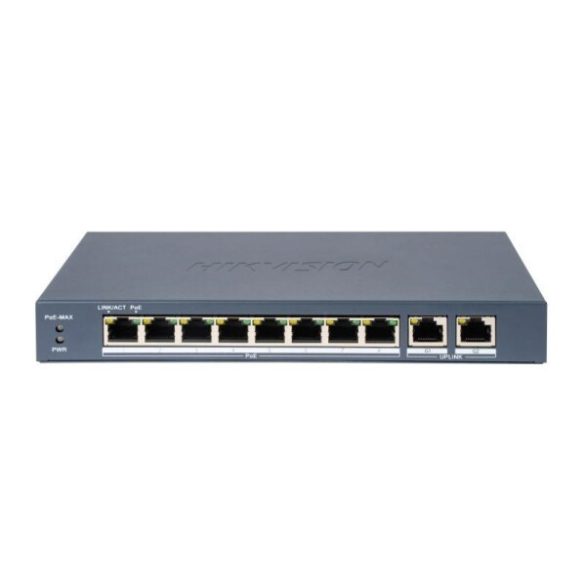Hikvision DS-3E1310P-EI (B) 10 portos PoE switch (110 W); 8 PoE + 2 RJ45 uplink port; smart menedzselhető