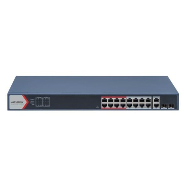 Hikvision DS-3E1318P-EI (B) 18 portos PoE switch (230 W); 16 PoE + 2 kombinált uplink port; smart menedzselhető