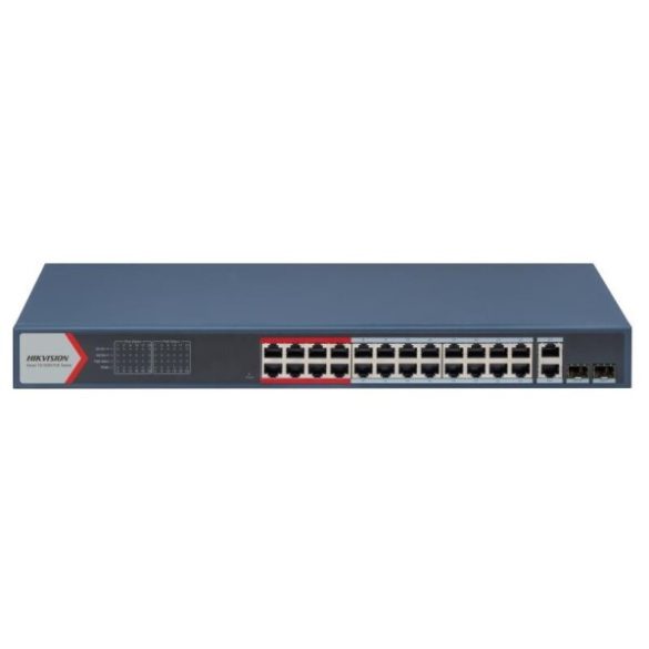 Hikvision DS-3E1326P-EI (B) 26 portos PoE switch (370 W); 24 PoE + 2 kombinált uplink port; smart menedzselhető