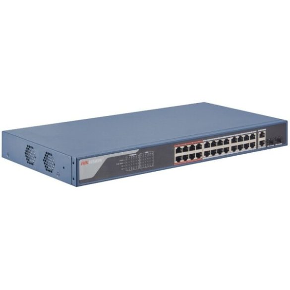 Hikvision DS-3E1326P-EI 26 portos PoE switch (370 W); 24 PoE + 2 kombinált uplink port; smart menedzselhető
