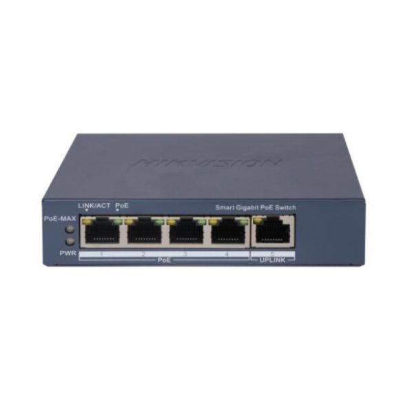 Hikvision DS-3E1505P-EI 5 portos PoE switch (60 W); 4 PoE + 1 RJ45 uplink port; menedzselhető
