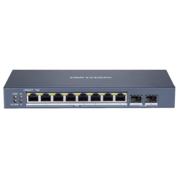 Hikvision DS-3E1510P-SI 10 portos Gbit PoE switch (110 W); 8 PoE + 2 SFP uplink port; smart menedzselhető