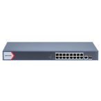   Hikvision DS-3E1518P-EI(V2) 18 portos PoE switch (230 W); 16 PoE + 1 kombinált uplink port + 1 SFP uplink port; menedzselhető