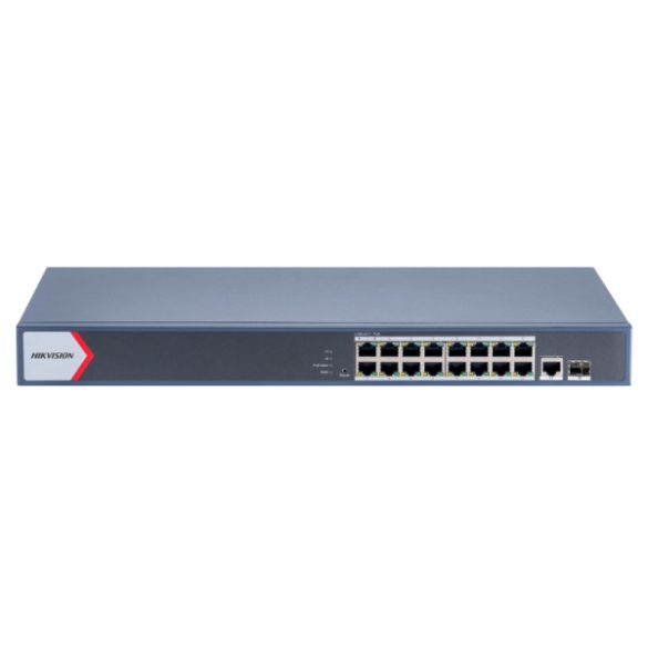 Hikvision DS-3E1518P-EI(V2) 18 portos PoE switch (230 W); 16 PoE + 1 kombinált uplink port + 1 SFP uplink port; menedzselhető