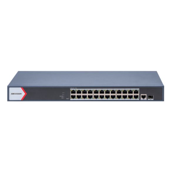 Hikvision DS-3E1526P-EI(V2) 26 portos Gbit PoE switch (370 W); 24 PoE +/ 1 RJ45 + 1 SFP uplink port; smart menedzselhető