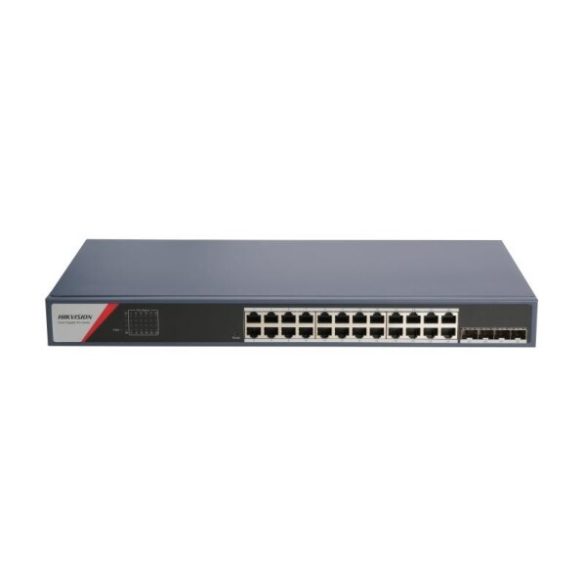 Hikvision DS-3E1528-SI-24T4F 28 portos Gbit switch; 24 RJ45 + 4 SFP uplink port; smart menedzselhető