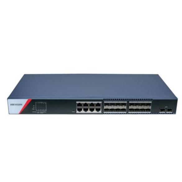 Hikvision DS-3E1726-SI-16F8T2X 26 portos smart menedzslehető switch; 8 1000M RJ45; 16 1000M SFP; 2 10G SFP+ uplink port