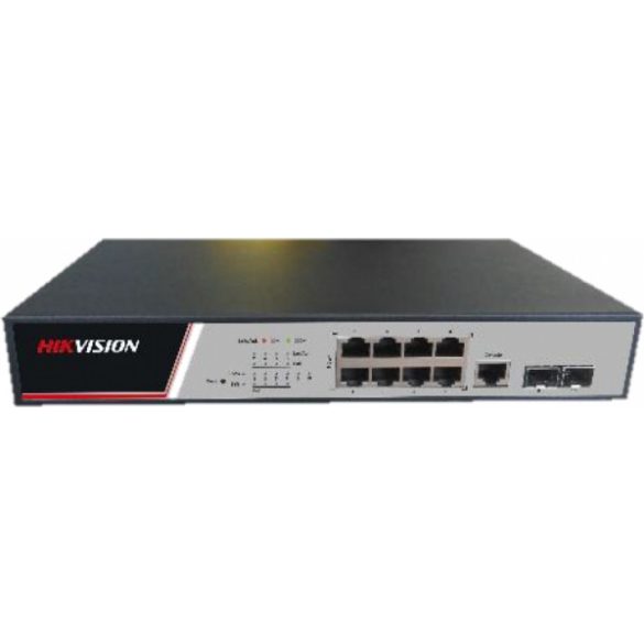 Hikvision DS-3E2510P(B) 10 portos gigabit PoE switch (125 W); 8 PoE + 2 SFP uplink port; teljesen menedzselhető