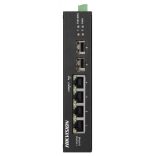 Hikvision DS-3T0506HP-E/HS 6 portos ipari Gbit PoE switch (60 W); 3 PoE+ / 1 HiPoE / 2 SFP uplink port; nem menedzselhető