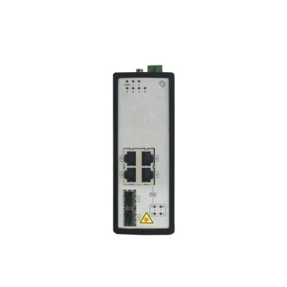 Hikvision DS-3T0506P 6 portos ipari Gbit PoE switch (120 W); 4 PoE+/ 2 SFP uplink; menedzselhető