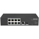 Hikvision DS-3T1310P-SI/HS 10 portos ipari 10/100 PoE switch (110 W); 8 PoE+ / 1 Gbit RJ45 + 1 SFP uplink port; menedzselhető