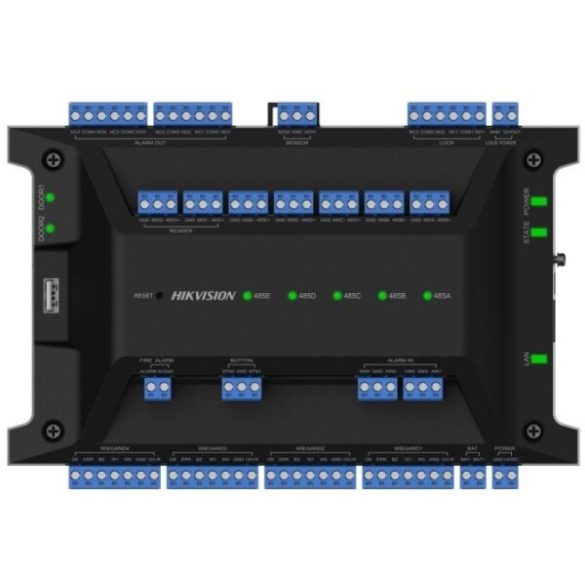 Hikvision DS-K2702X(P) Ajtóvezérlő 2 ajtóhoz; két irány; 4 Wiegand & 4 RS485 olvasó; panel