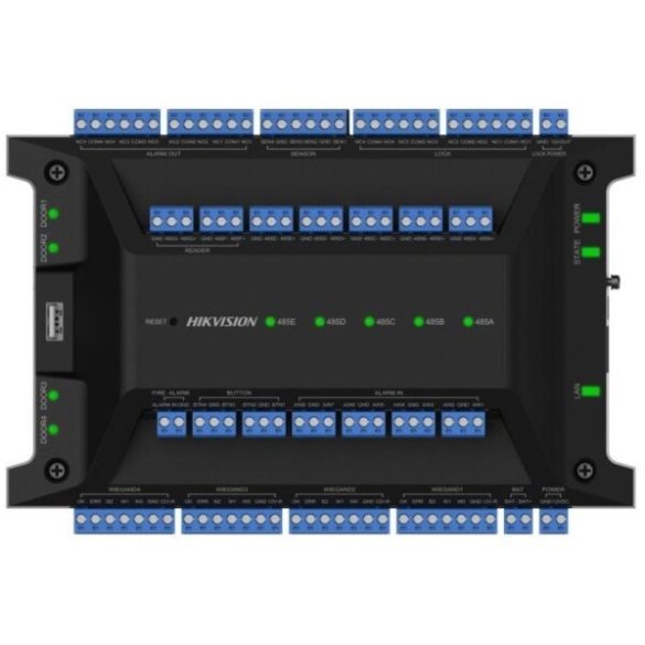 Hikvision DS-K2704X(P) Ajtóvezérlő 4 ajtóhoz; két irány; 4 Wiegand & 8 RS485 olvasó; panel