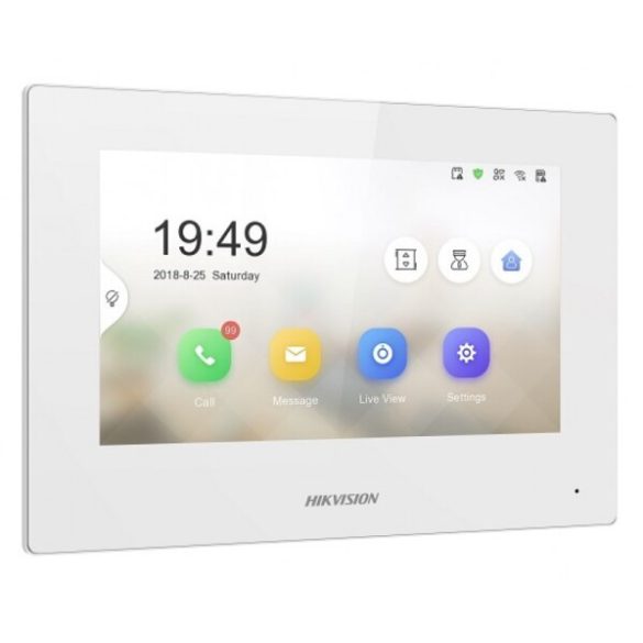 Hikvision DS-KH6320-WTE2-W IP video-kaputelefon beltéri egység; 7" LCD kijelző; 1024x600 felbontás; WiFi; kétvezetékes; fehér