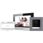   Hikvision DS-KIS702Y Kétvezetékes IP video-kaputelefon szett: kültéri, fekete beltéri, disztribútor-, tápegység, microSD