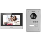   Hikvision DS-KIS703-P Kétvezetékes IP video-kaputelefon szett; kültéri és fekete beltéri egységgel; tápegységgel