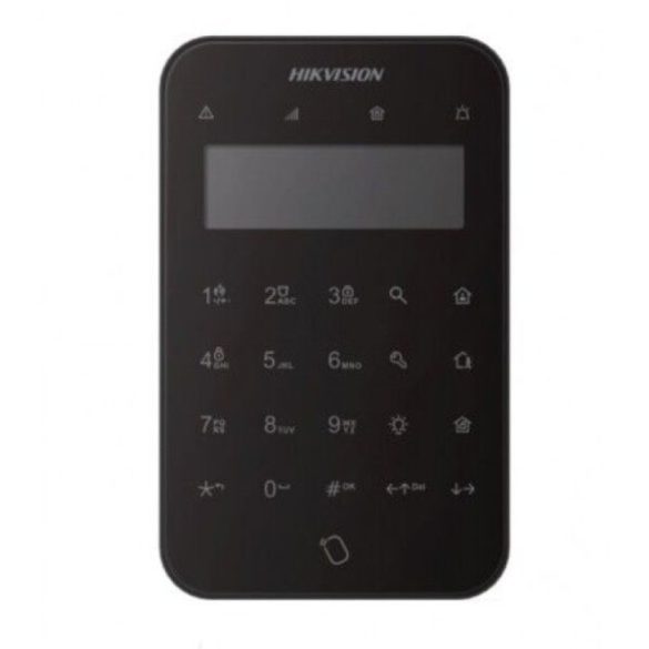 Hikvision DS-PK1-LT-WE/Black Vezeték nélküli LCD+LED kezelő AXPro központokhoz; 868 MHz; fehér; 4x CR123A elem; fekete