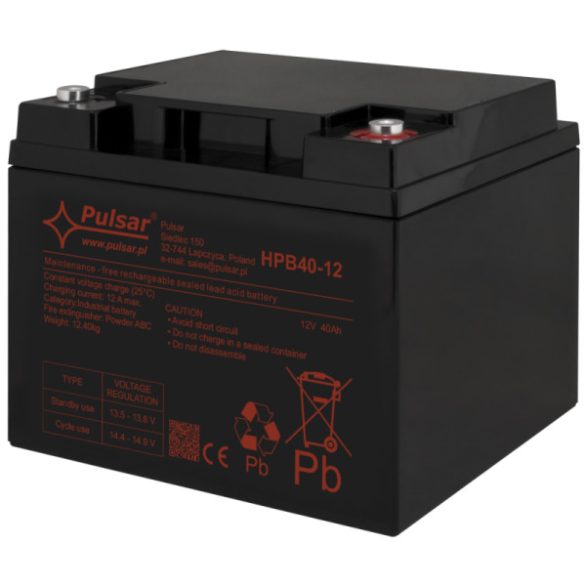 Pulsar HPB40-12 Akkumulátor 12V 40Ah; HPB széria; csatlakozó: 14mm (M6)