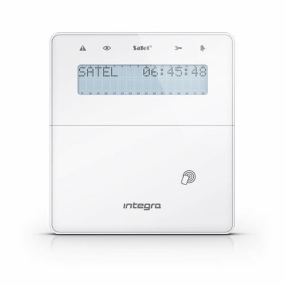 Satel INT-KLFR-W LCD kezelő INTEGRA központokhoz; kártyaolvasóval és lenyíló billentyűzetvédővel; fehér