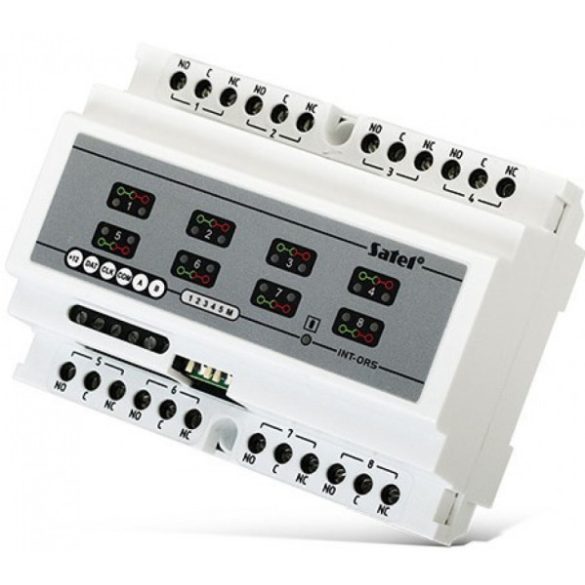 Satel INT-ORS DIN sínre szerelhető kimenetbővítő modul SATEL rendszerekhez; 8 relé kimenet (230 V)