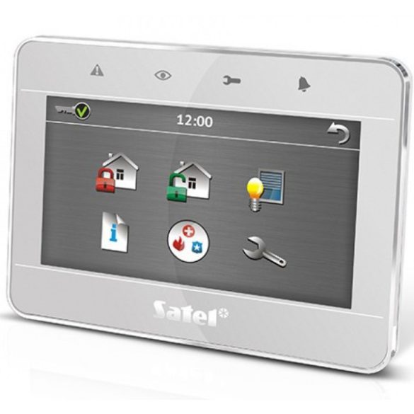 Satel INT-TSG-SSW 4.3" érintőképernyős kezelő; ezüst előlap, ezüst keret, fehér hátlap