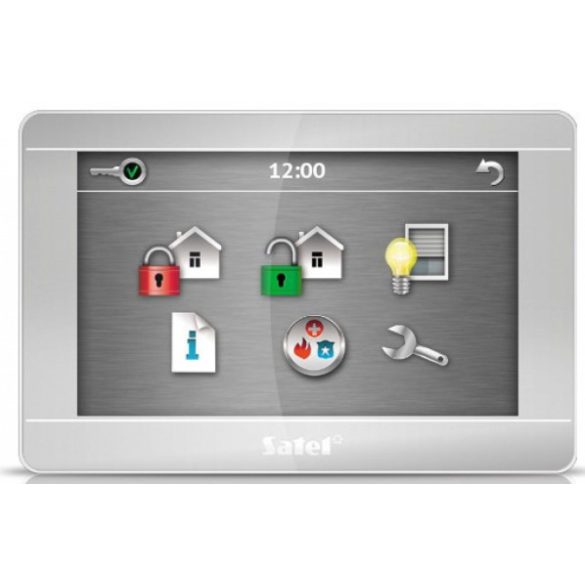 Satel INT-TSH-SSW 7" érintőképernyős kezelő; ezüst előlap, ezüst keret, fehér hátlap