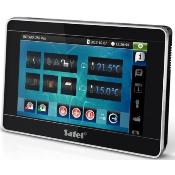 Satel INT-TSI-BSB 7" testreszabható érintőképernyős kezelő; fekete előlap, ezüst keret, fekete hátlap