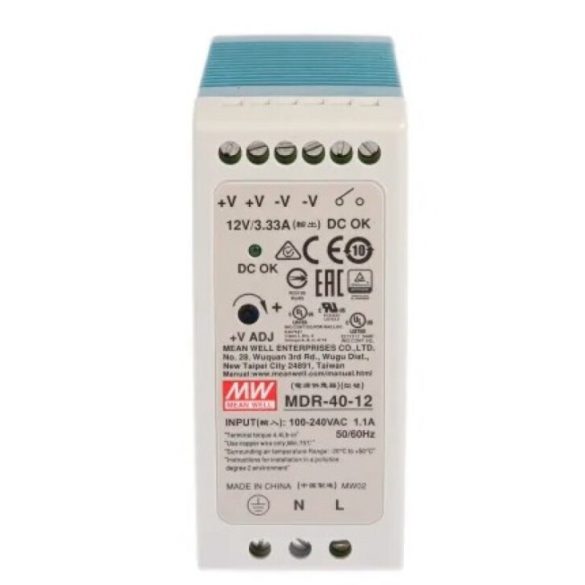 Mean Well MDR-40-12 Ipari tápegység; 12V; 3.33A; 40W; DIN sínre szerelhető