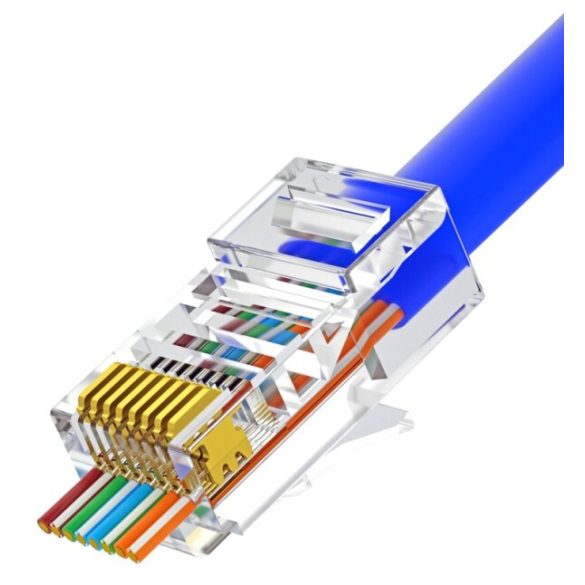 Nestron NPN-RJ45-1C5PTU-PC100 UTP RJ45 csatlakozó; Cat5e; átfűzhető; fali és patch kábelekhez; 100 db/csomag
