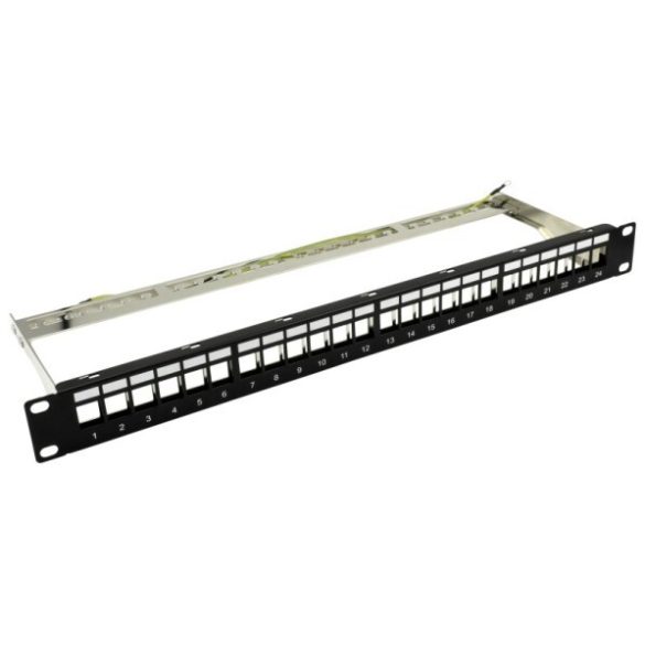 Nestron NRPP-KEY-124SF-H 19" keystone patch panel; 24 port; Cat5e/Cat6/Cat6A kompatibilis; árnyékolt; tehermentesítővel