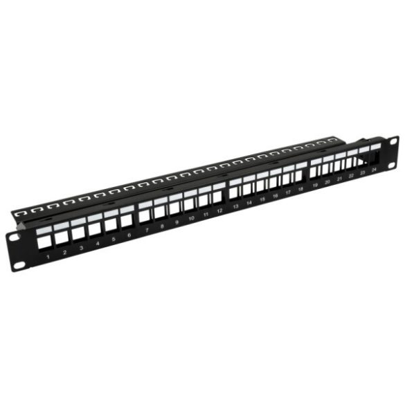 Nestron NRPP-KEY-124U-H 19" keystone patch panel; 24 port; Cat5e/Cat6/Cat6A kompatibilis; árnyékolatlan; tehermentesítővel
