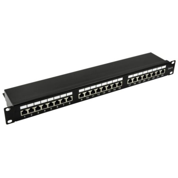 Nestron NRPP-RJ45-124SF-H 19" patch panel; 24 port; Cat6; árnyékolt; tehermentesítővel; dual IDC (Krone/110)