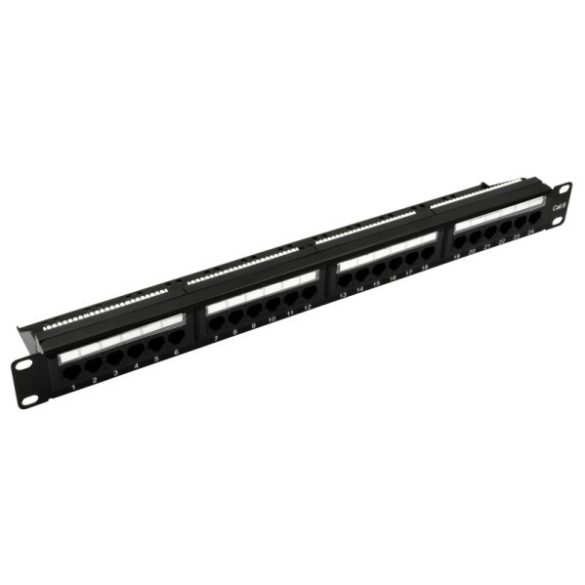 Nestron NRPP-RJ45-124U-H 19" patch panel; 24 port; Cat6; árnyékolatlan; tehermentesítővel; dual IDC (Krone/110)