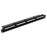 Nestron NRPP-RJ45-124U-H 19" patch panel; 24 port; Cat6; árnyékolatlan; tehermentesítővel; dual IDC (Krone/110)