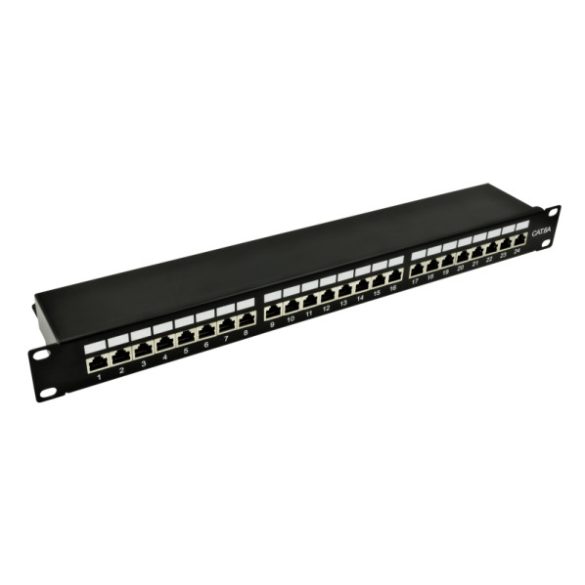 Nestron NRPP-RJ45-224SF-H 19" patch panel; 24 port; Cat6A; árnyékolt; tehermentesítővel; dual IDC (Krone/110)