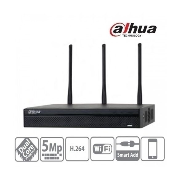 DAHUA NVR4104HS-W-S2 4 csatorna, H264, 80Mbps, HDMI+VGA, 2xUSB, 1xSata, wifi