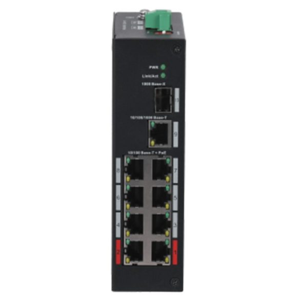 Dahua PFS3110-8ET-96-V2 10 portos PoE switch (96 W); 6 PoE+ / 2 HiPoE+ / 1 RJ45 + 1 SFP uplink port; nem menedzselhető