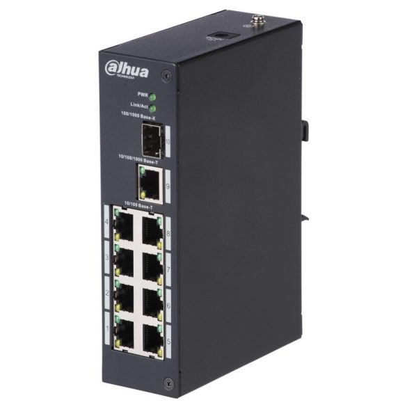 Dahua PFS3110-8T 10 portos switch; 8 10/100 + 1 RJ45 Gbit + 1 SFP uplink port; nem menedzselhető