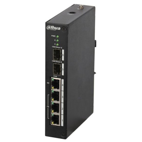 Dahua PFS3206-4P-96 6 portos PoE switch (96 W); 3 10/100 PoE+ / 1 Gbit HiPoE / 2 SFP uplink port; nem menedzselhető