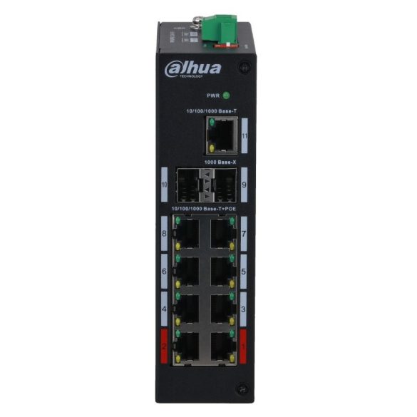 Dahua PFS3211-8GT-120-V2 11 portos Gbit PoE switch (120 W); 6 PoE+ / 2 HiPoE+ / 1 RJ45 + 2 SFP uplink port; nem menedzselhető