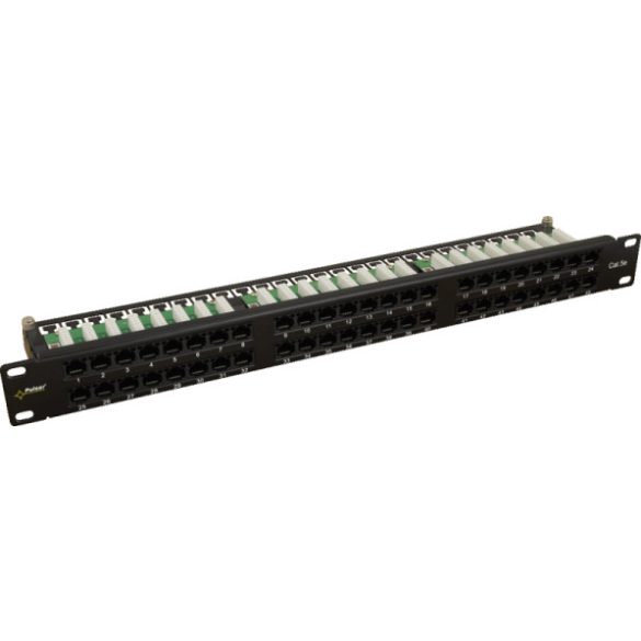 Pulsar RP-U48V5 19" patch panel; 48 port; UTP; Cat5e; tehermentesítővel